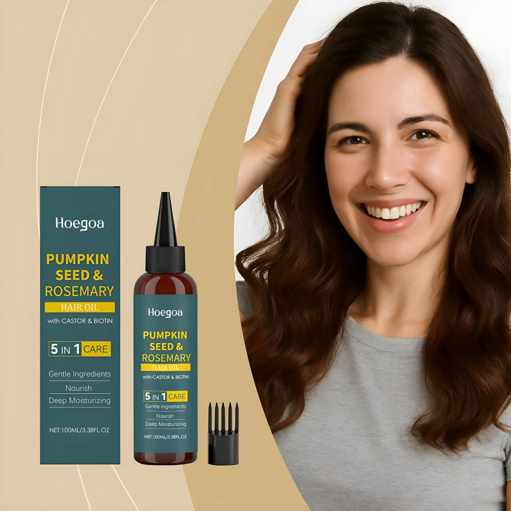 Rosemary hair care essential oil bottle with pointed nozzle and hair comb