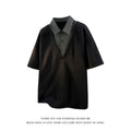 Men's black padded henry collar polo shirt made from spandex fabric, showing short sleeves and pullover style.