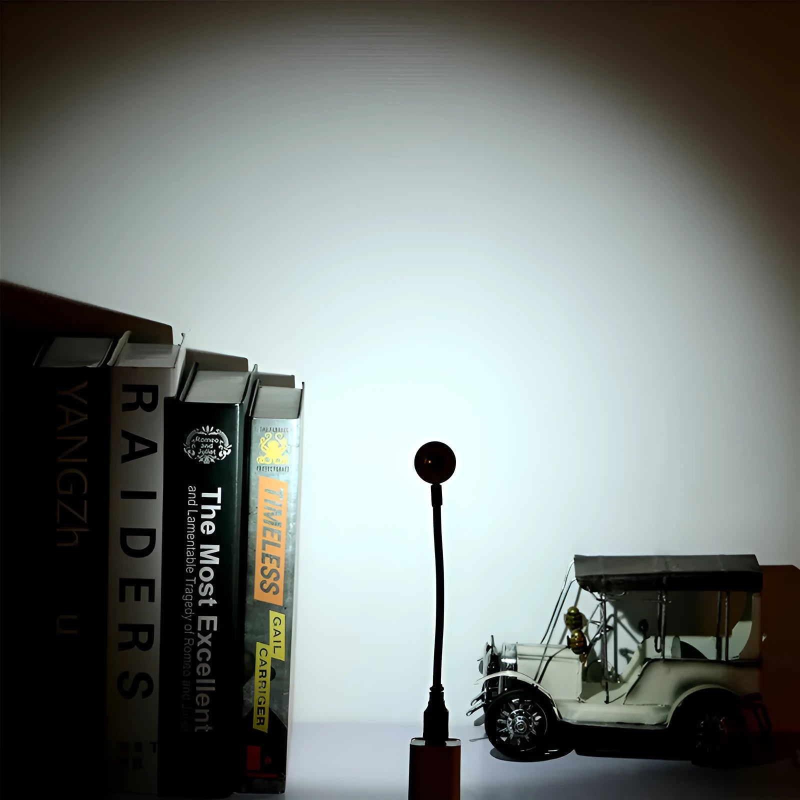 USB plug-in LED night light with aluminium shade in 180mm size, cartoon style, warm light colour