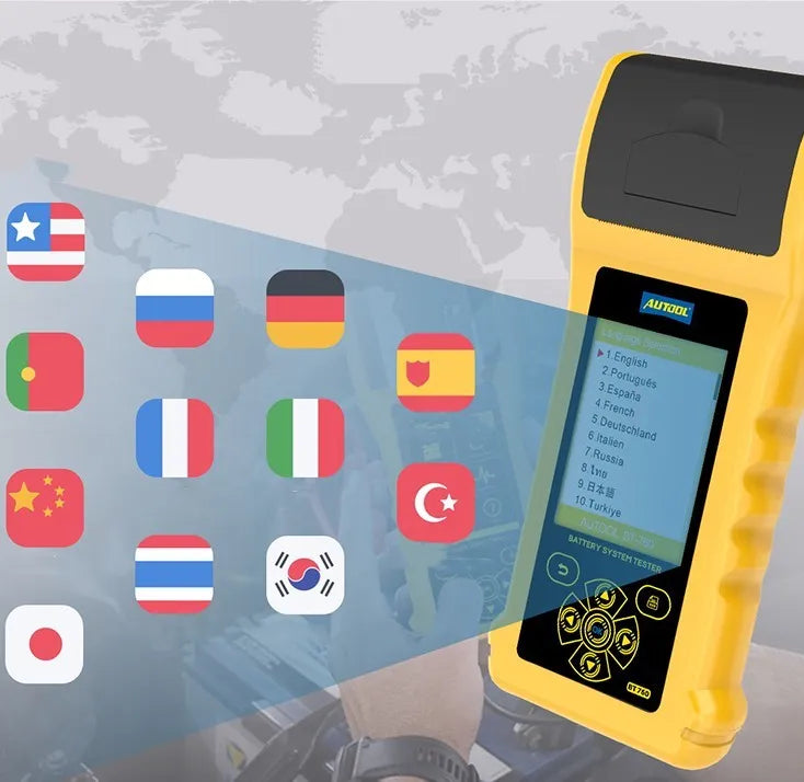 Autool BT760 vehicle battery tester with colour screen display and thermal printer for 12V 24V diagnostic testing