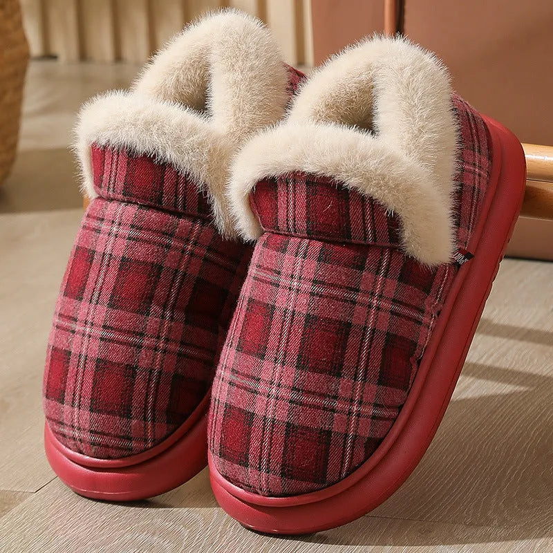 New ankle wrap cotton shoes for men and women with suede upper, plaid pattern, round toe, in gray colour option