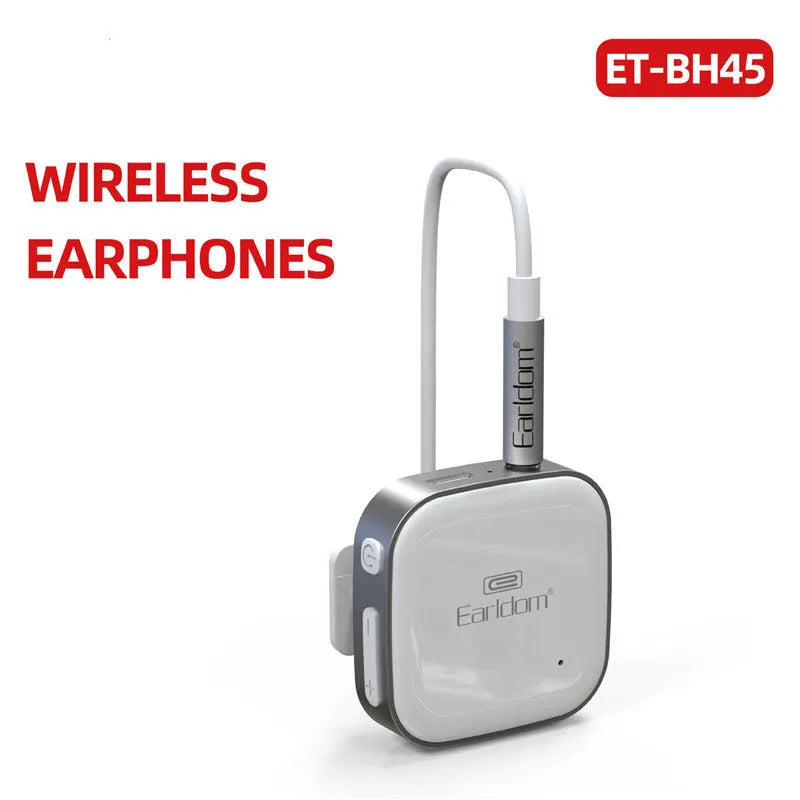 Black Bluetooth audio receiver with lavalier headset for wireless running headphones