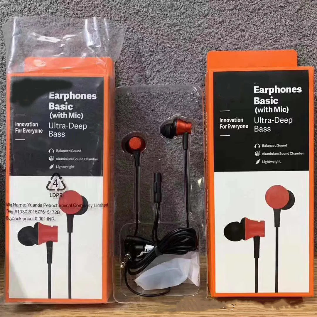 Piston wired in-ear headphones with 3.5mm plug in black, blue and red colour options.