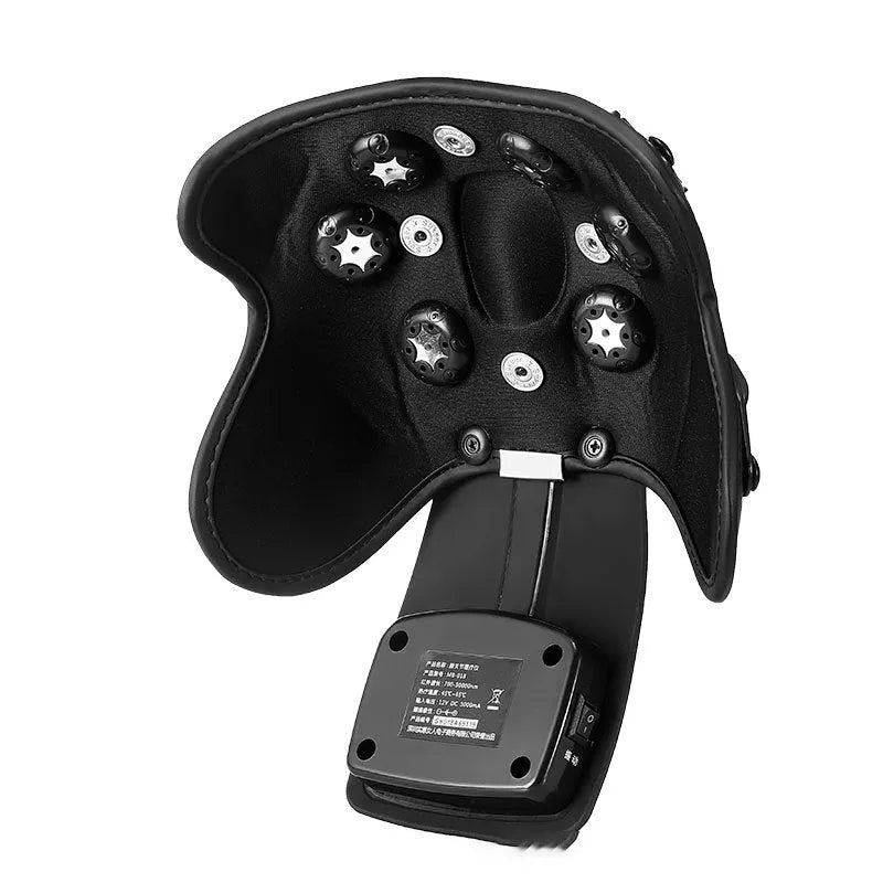 Knee and shoulder massager unit with infrared heat function and adjustable temperature control.
