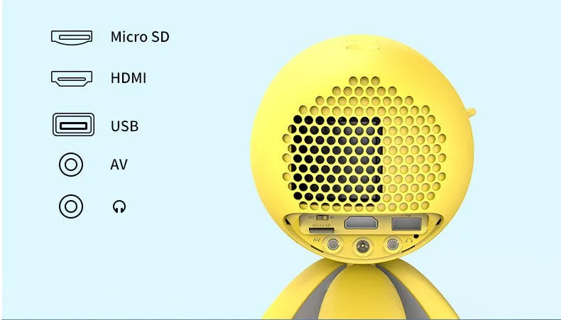 YG220 portable white or yellow LED projector showing 1080P HD projection on a wall