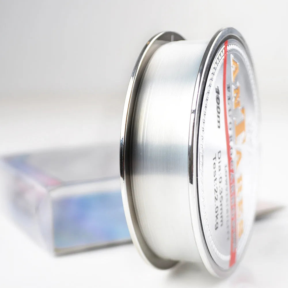 Fluorocarbon coated carbon fibre invisible fishing line on a spool, 100m sink line