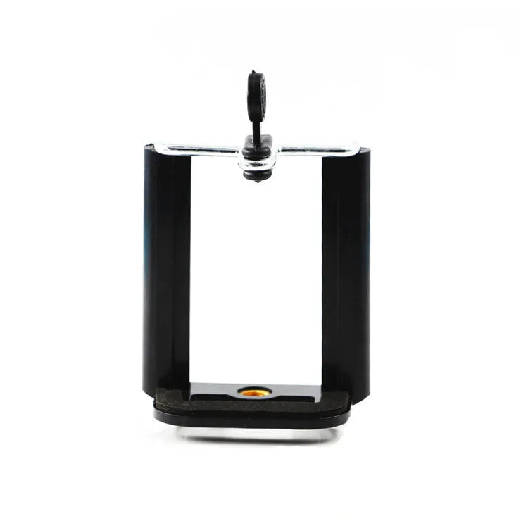 Black plastic U-clip mobile phone mounting bracket for tripods and light stands.