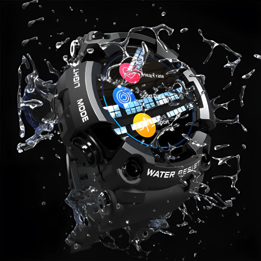 Waterproof outdoor smart watch with step counter and 1.3-inch glass screen in black