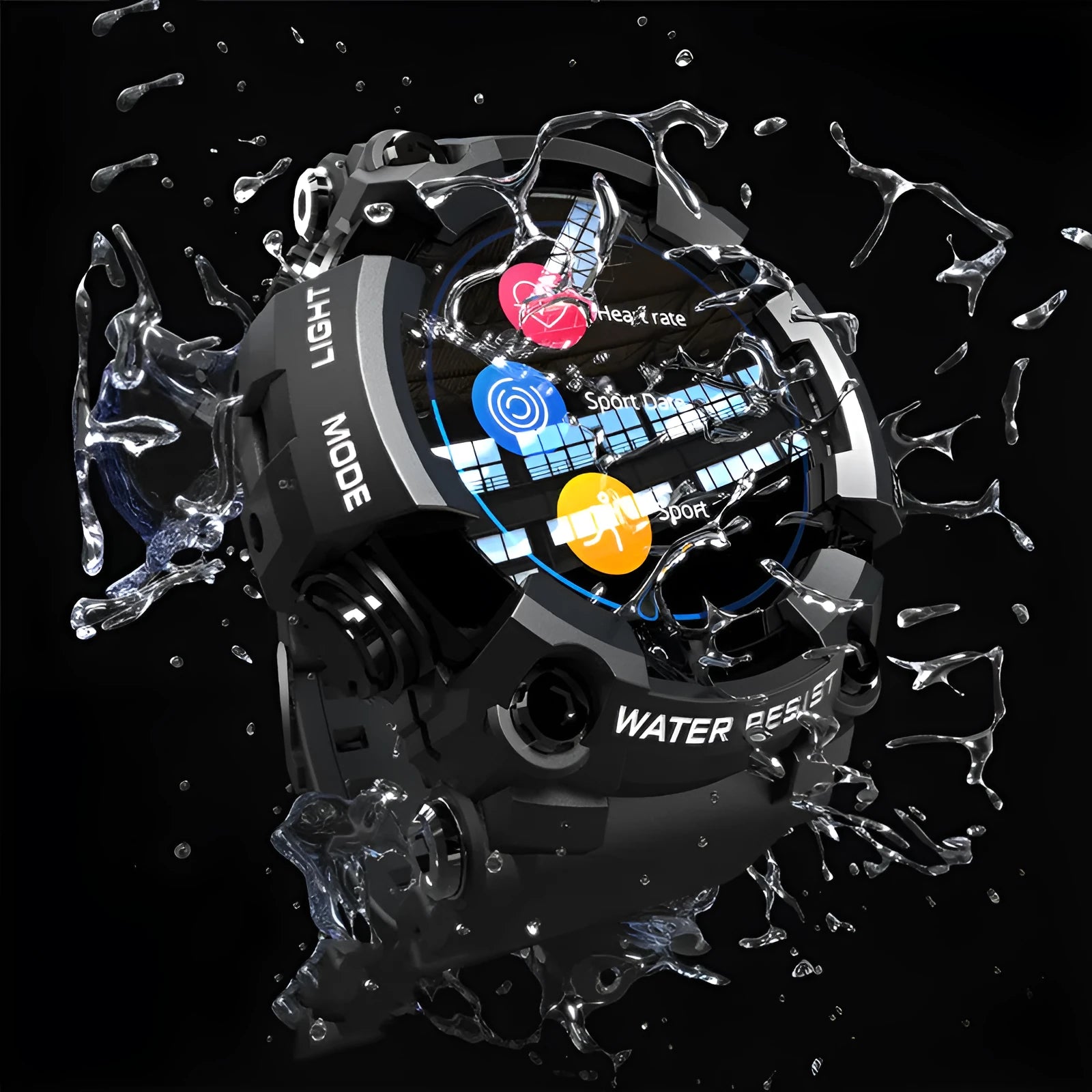 Waterproof outdoor smart watch with step counter and 1.3-inch glass screen in black