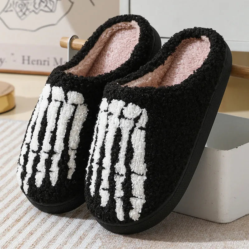 Halloween ghost hand cartoon thermal cotton slippers with suede upper, non-slip rubber sole, ghost hand colour