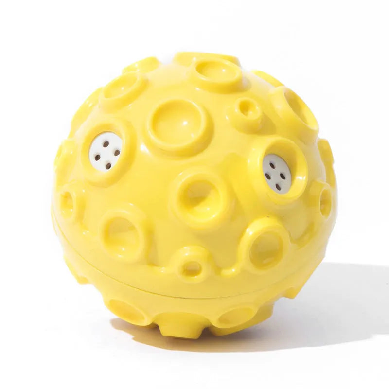 Durable dog chew ball with meteorite-shaped bumps in blue colour
