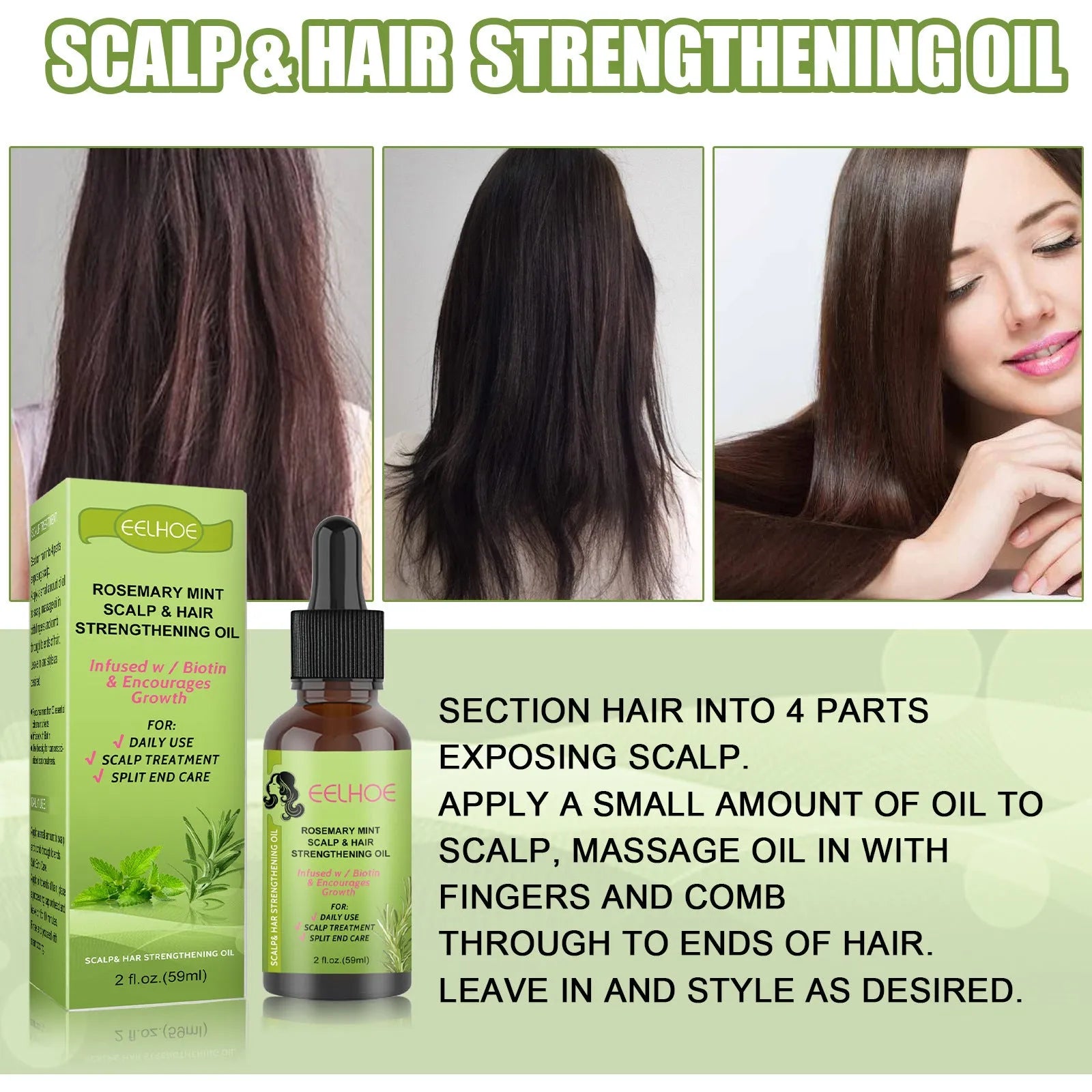 Rosemary mint hair growth fluid bottle, 59ml with natural plant extracts for scalp massage