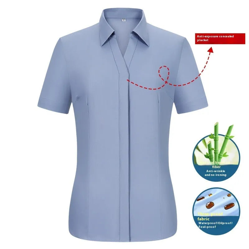 Men's waterproof business shirt in bamboo fibre with slim fit and square collar