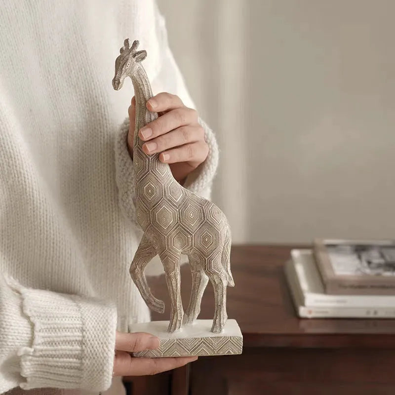 Wood colour giraffe ornament made from synthetic resin measuring 30.5cm tall