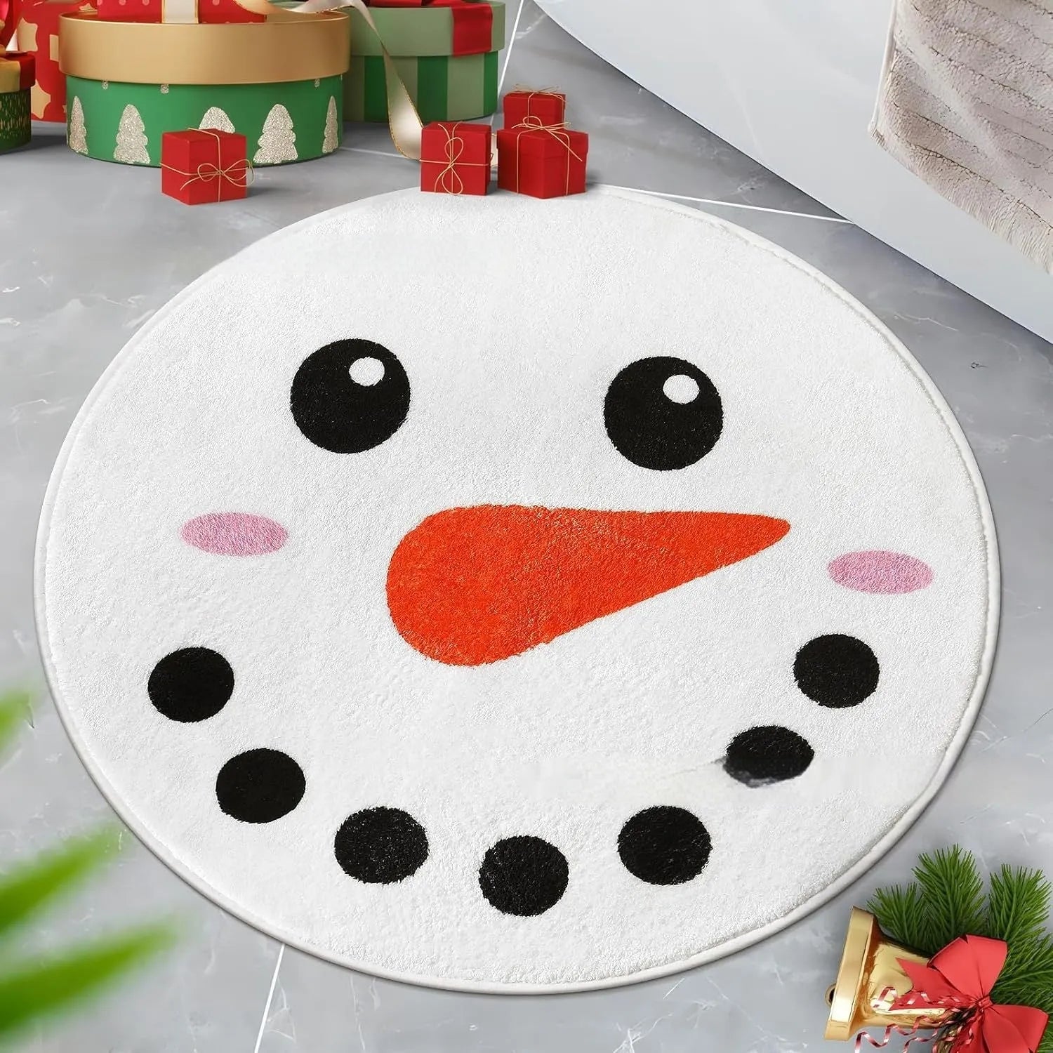 Christmas printed polyester fibre round carpet mat in 60x60cm or 80x80cm size