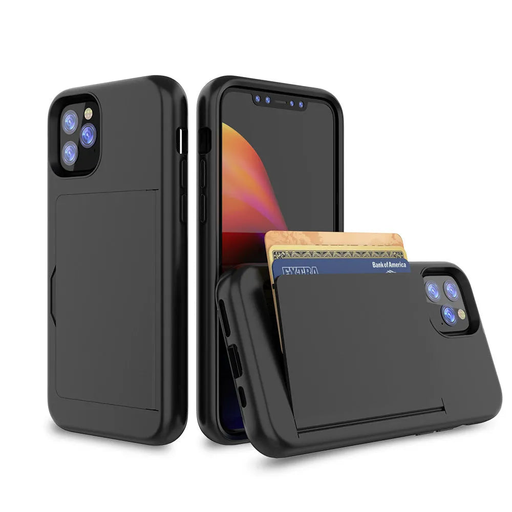 Simple solid-colour TPU and PC mobile phone shell for iPhone 11 series in black, red, pink, dark blue, blue, and purple.
