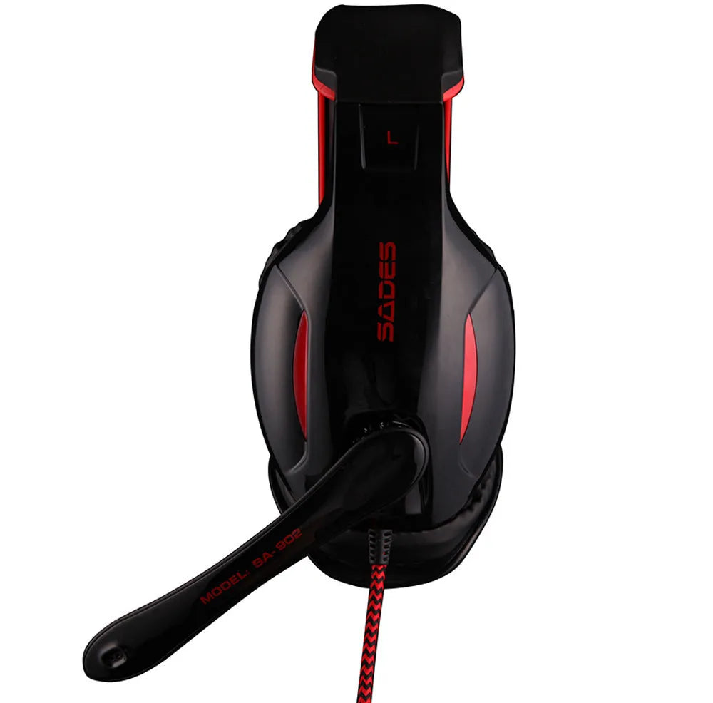 Black SADES SA902 USB gaming headset with adjustable headband and built-in microphone