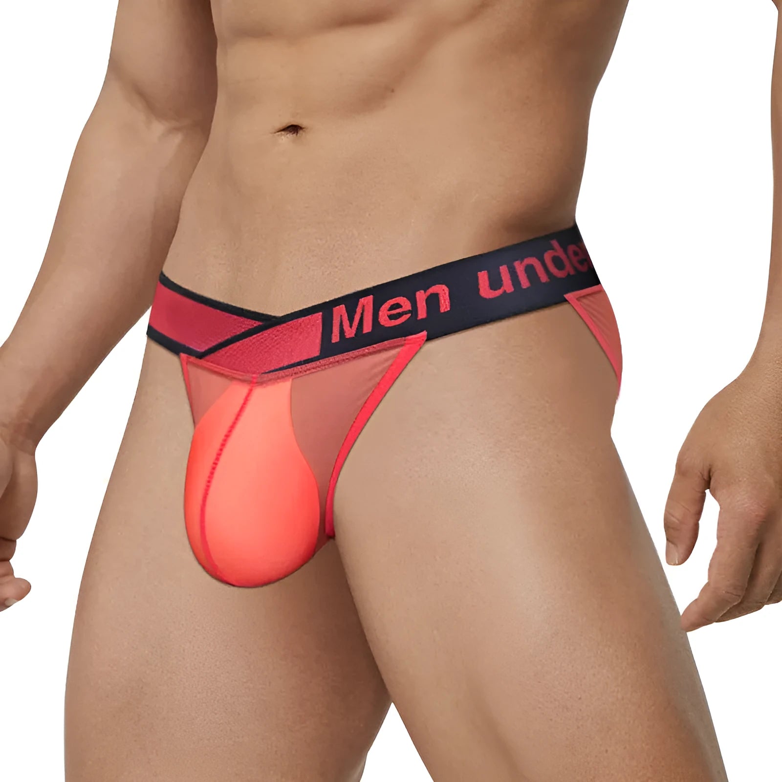 Men's transparent ice silk underwear with large V gradient high fork design in black colour