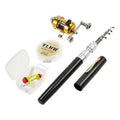 Gold telescopic fishing rod extended to 1 metre with ST5RL drum alongside collapsed rod in aluminium case