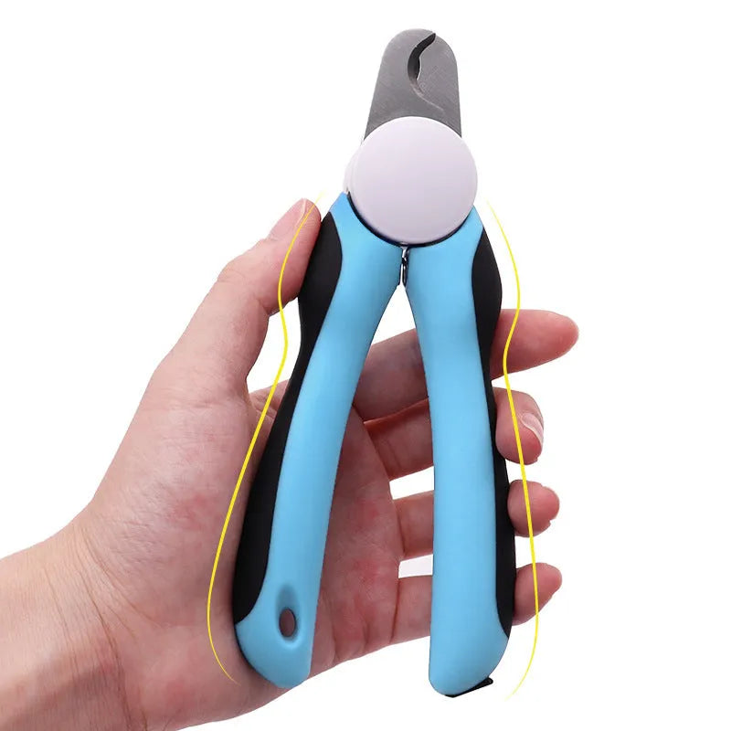 Blue heavy-duty dog nail clippers with a safety guard for large dogs and thick nails.
