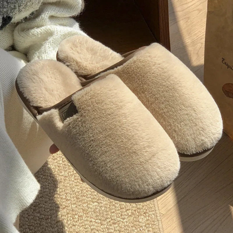 Blue PVC plush slipper with non-slip sole and car stitching detail on upper.