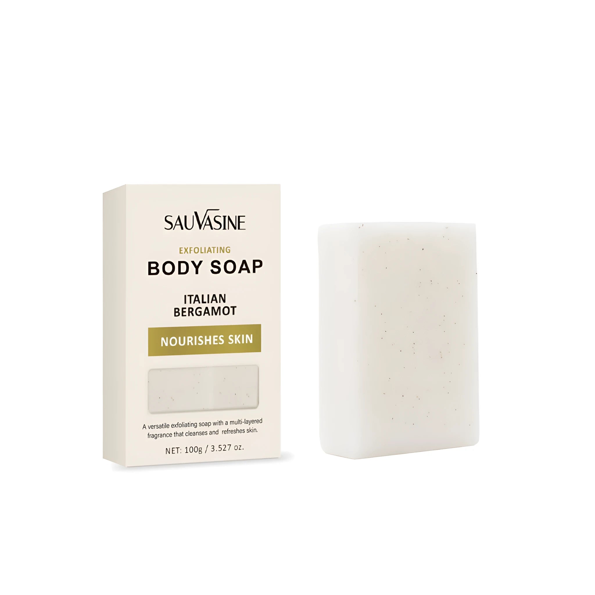 Exfoliating body soap bar with deep cleansing and moisturising properties for adult universal skin types