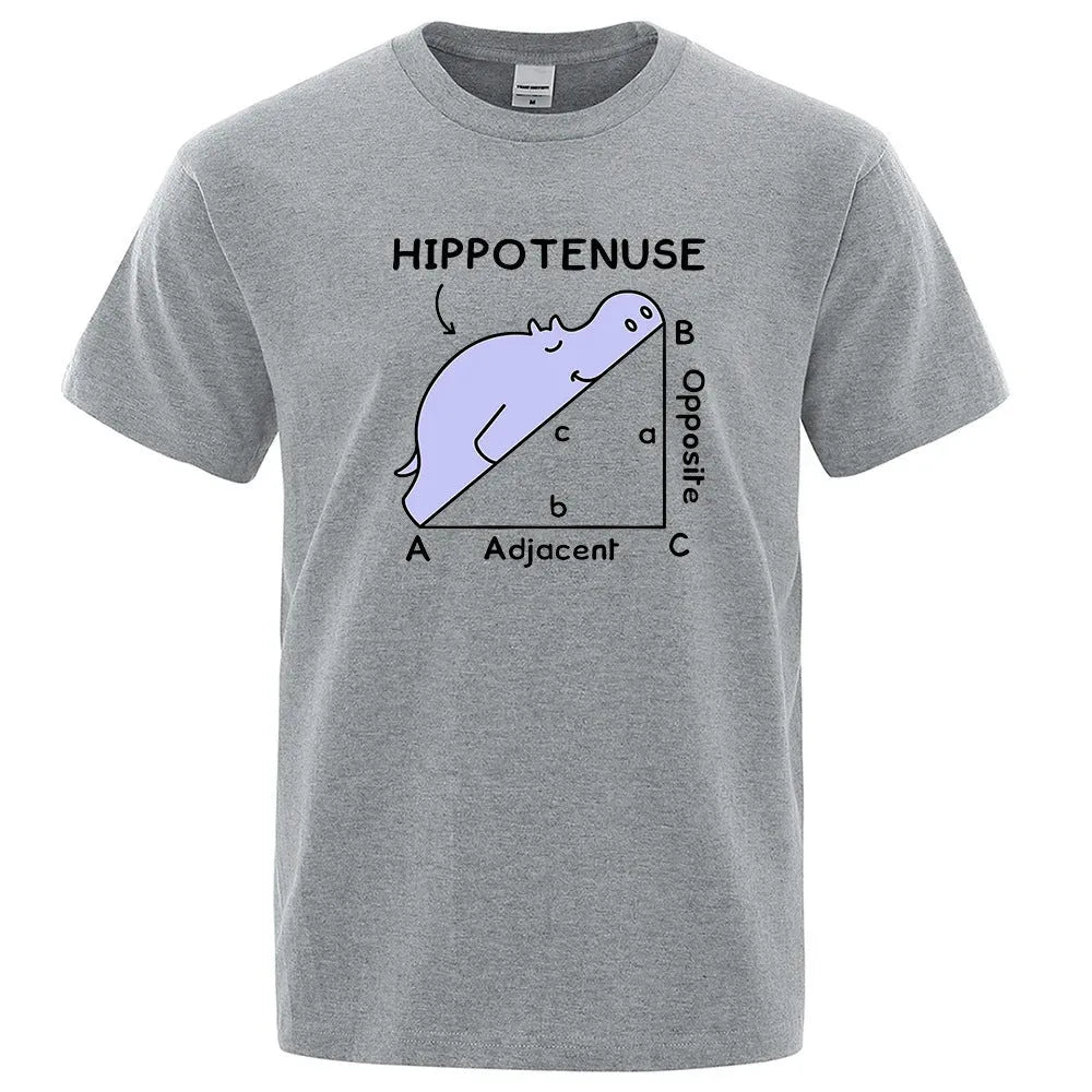 Loose fit cotton T-shirt featuring a humorous Hippotenuse Opposite Adjacent printed design.