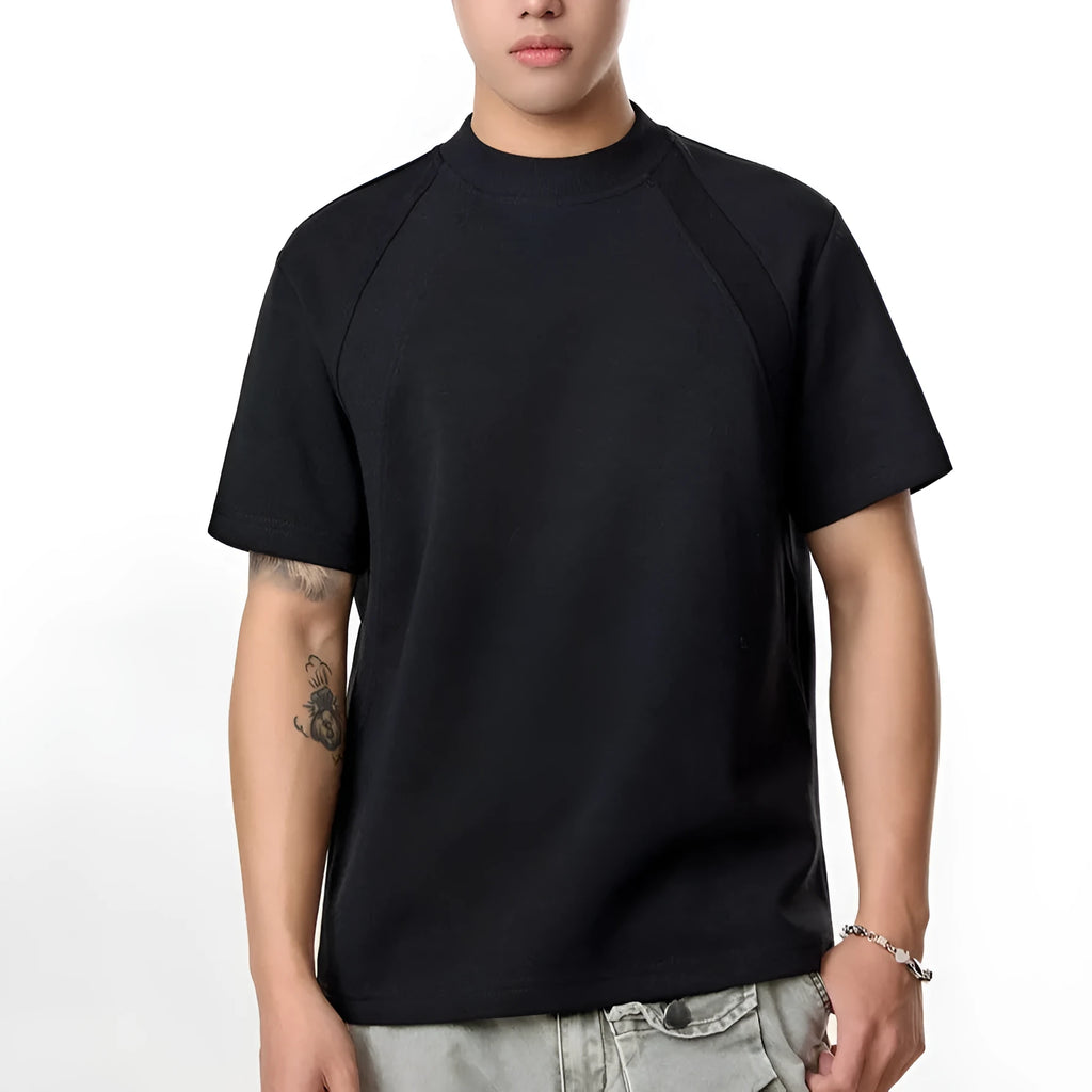 Men's air layer stitching short sleeve top in black loose fit casual wear