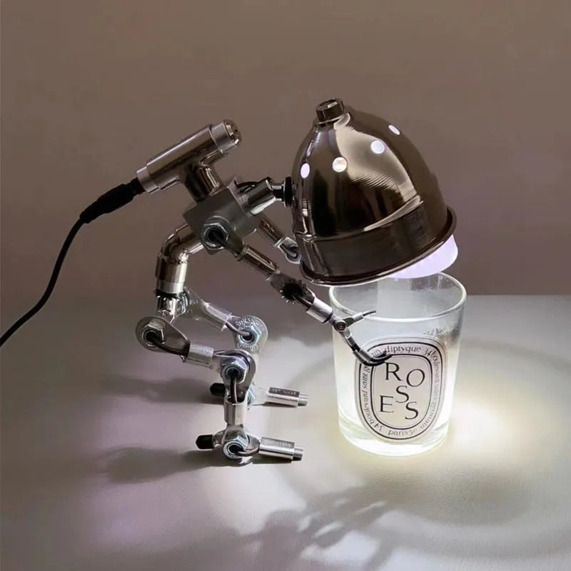 Creative robot atmosphere light with custom graphics in silver copper metallic finish