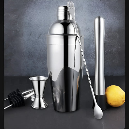 European-style 23-piece stainless steel cocktail set with bar tools for home mixing