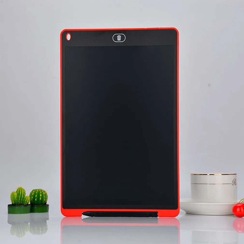 LCD electronic handwriting board for children in blue, showing stylus and erase button.