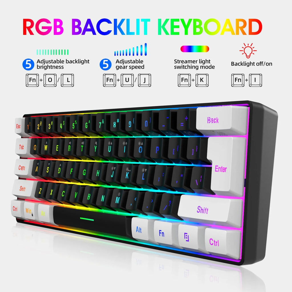 White and black gaming keyboard and mouse suit with colour backlight illumination