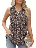Plus size women's sleeveless vest with floral print in black or khaki colours