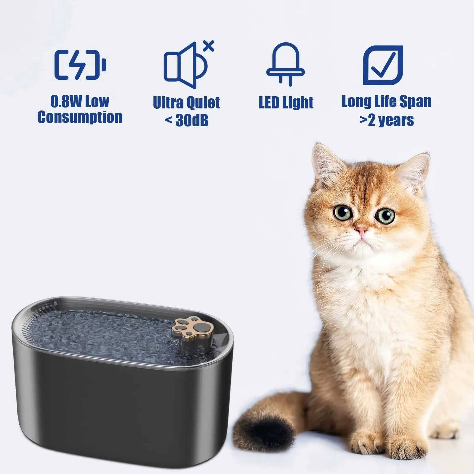 Berlin blue or ore white 3 litre pet water fountain with LED light and triple filter system