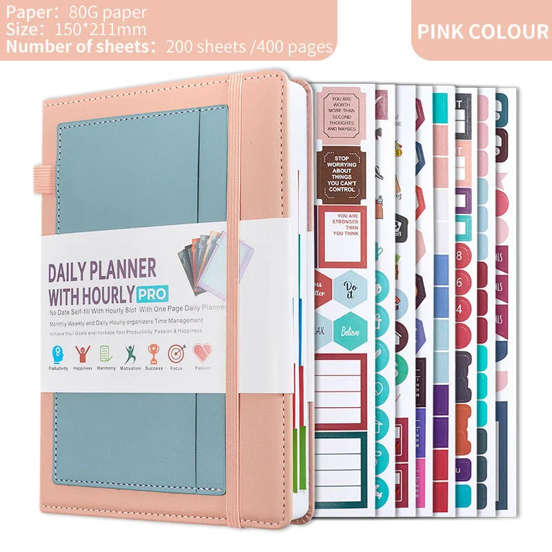 PU cover no-date notebook with thread binding showing 200 sheets of wood-free paper