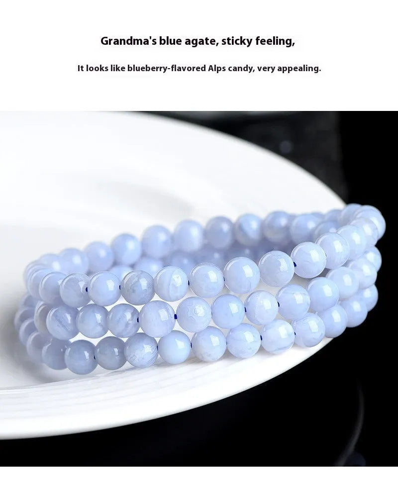Blue agate bracelet with natural striped patterns on 6-6.8mm beads