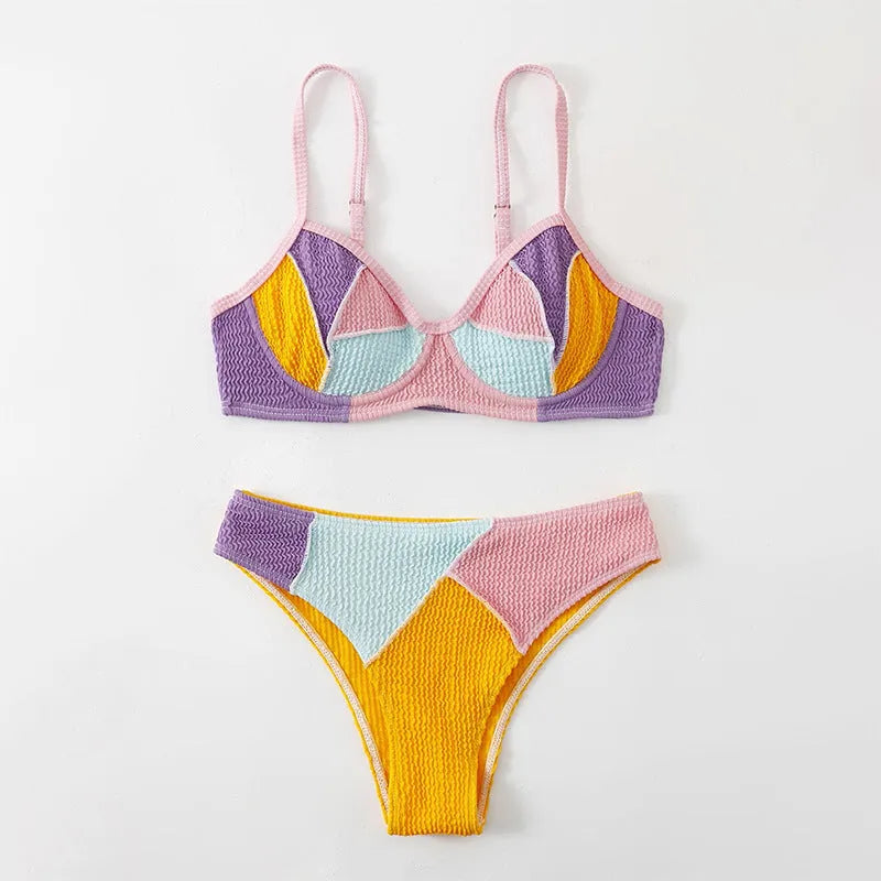 Ladies steel bracket push-up bikini set with polyester fabric and matching shorts