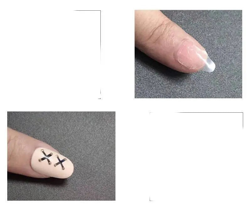 Set of French camellia press-on false nails in trapezoid shape, available in XS S M L sizes