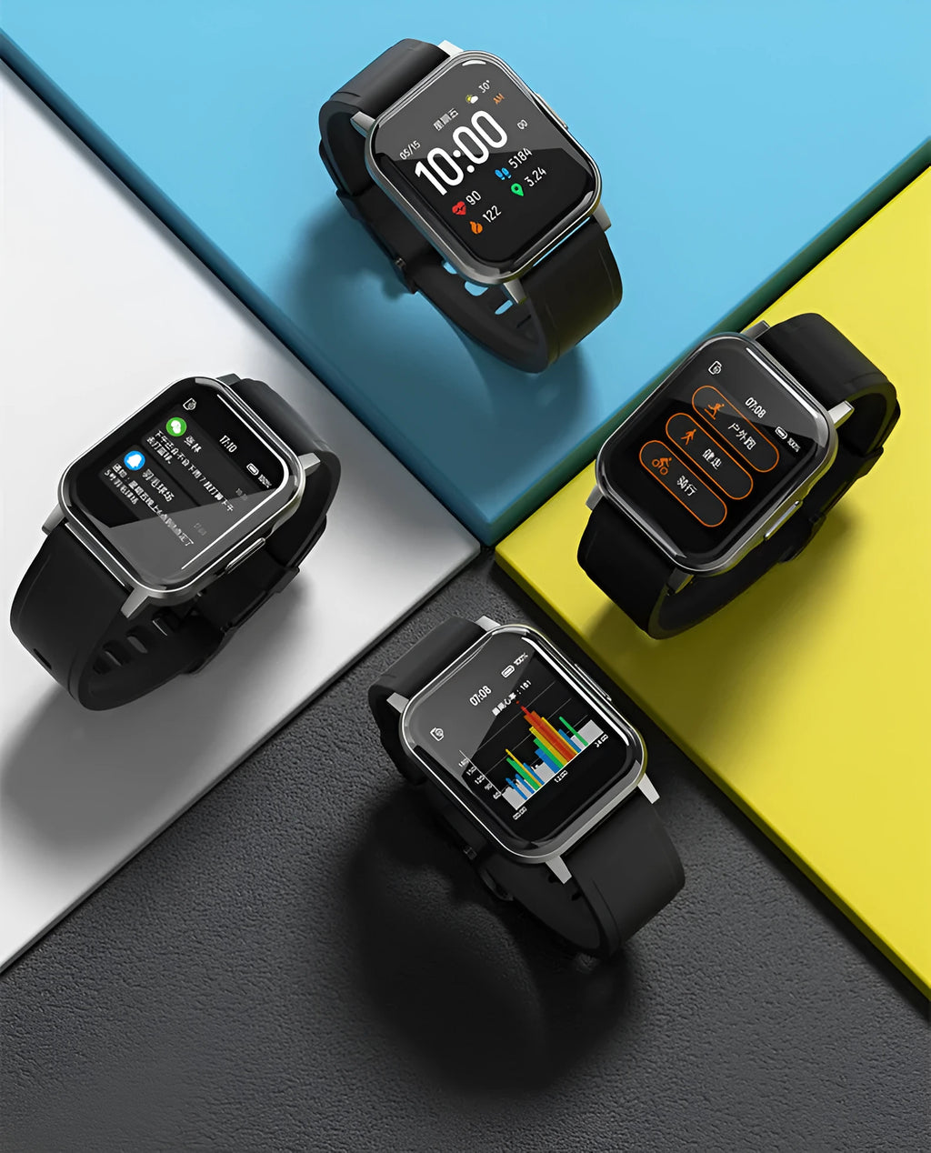 Black waterproof smart bracelet with 1.4-inch screen showing health metrics