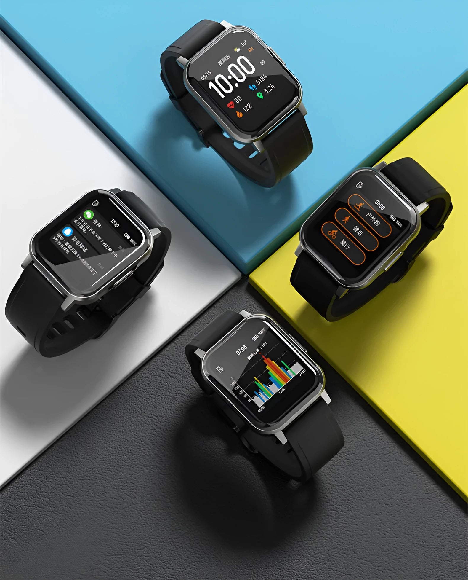 Black waterproof smart bracelet with 1.4-inch screen showing health metrics