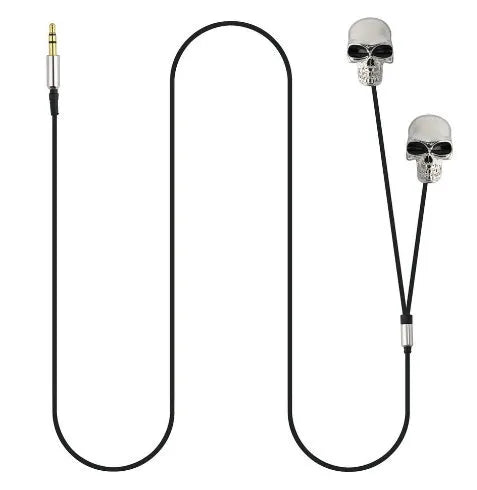 MYMY in-ear skull headphones with metal bones and Devil Christmas earplugs wired black