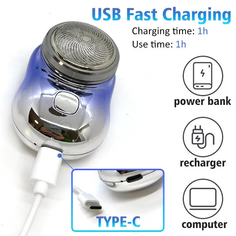 Mini portable rechargeable USB electric shaver with aluminium metal body and rotary 1-blade head