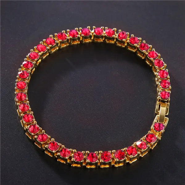Men's geometric chain bracelet with single row rhinestones and zirconia charms in multiple colour options