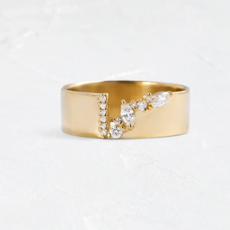 Gold electroplated copper women's ring with zircon stone centrepiece showing size options 6-10