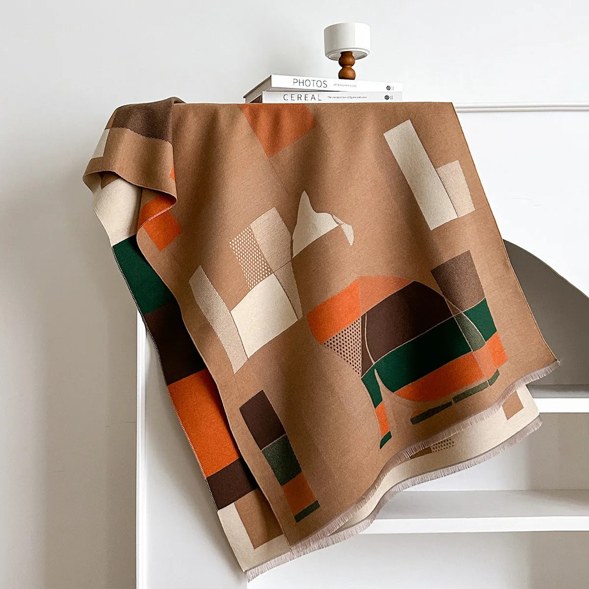 European American style imitation cashmere scarf shawl in beige colour measuring 185x65cm