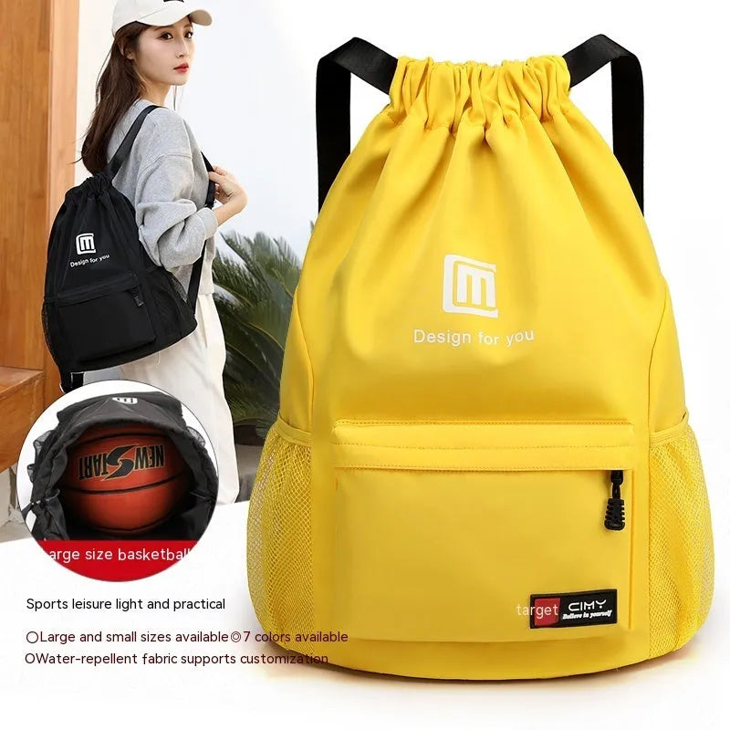 Large black Oxford travel backpack with drawstring closure and double shoulder straps