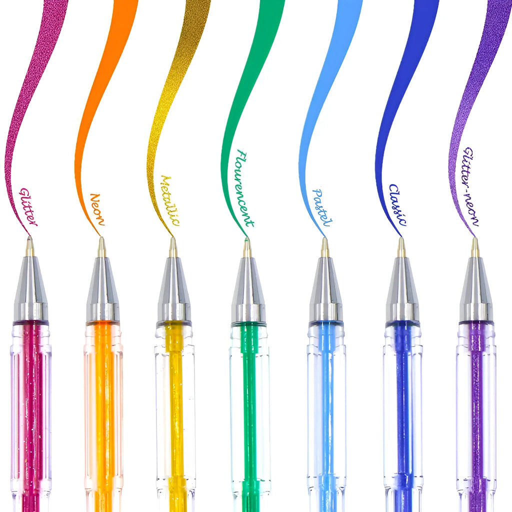 100 gel pens with watercolour effect ink and highlighter options in assorted colours