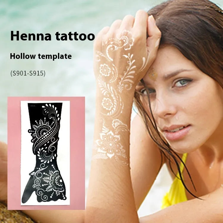 Pack of geometric hollow template tattoo stickers with machine-cut paper stencils for DIY art.