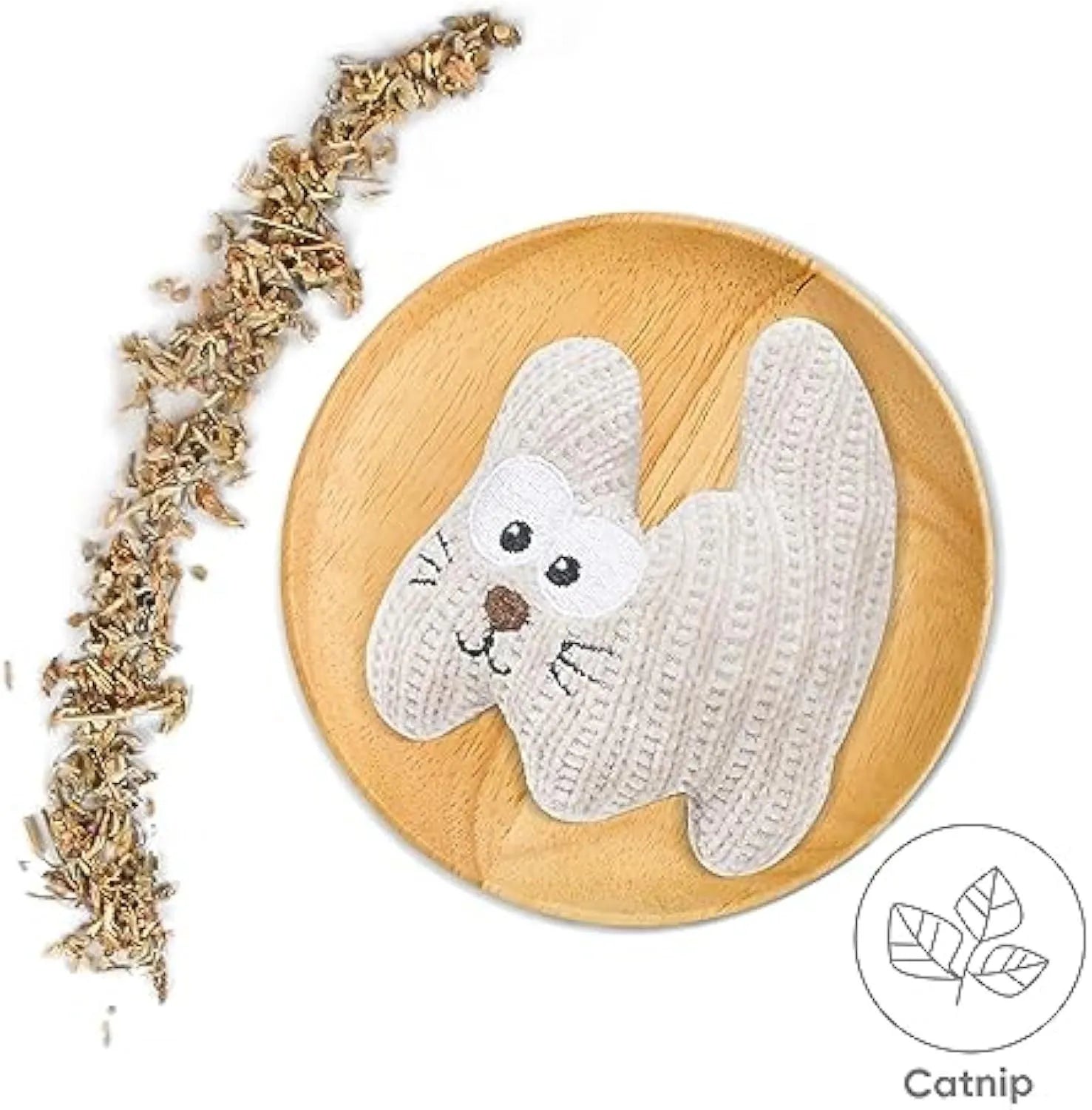 Cyan and light coffee plush rope cat toy with bell and catnip filling.