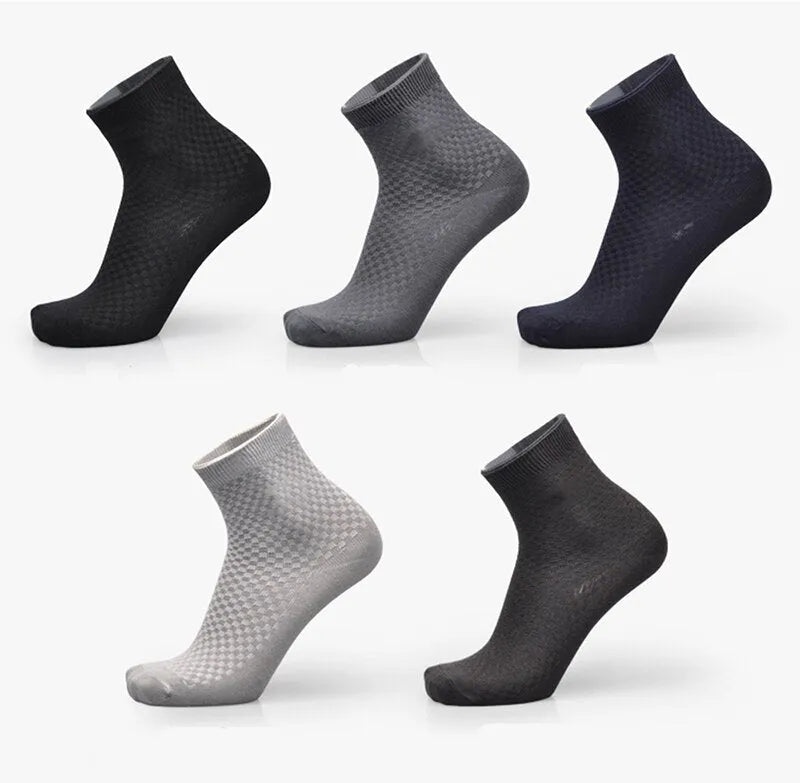 Men's bamboo fibre business socks in grey blue with a small square pattern.